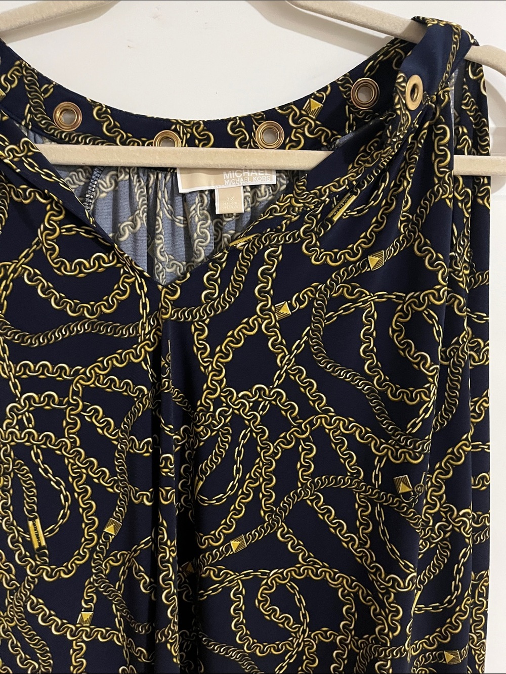 Michael Kors Navy and Gold Chain-Print High-Low Skirt - Picture 2 of 8